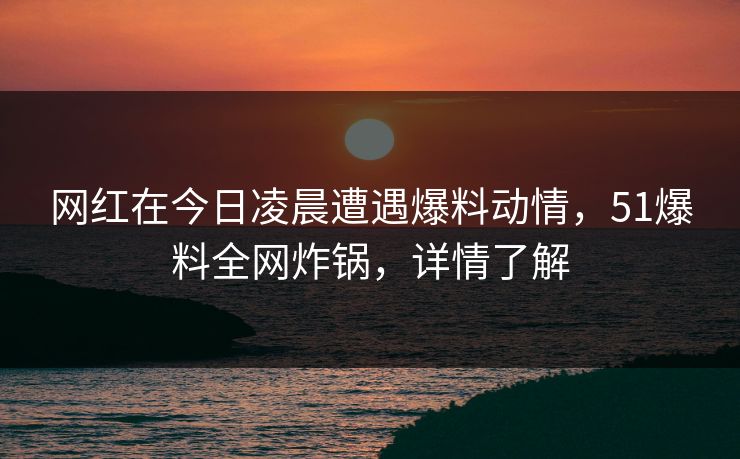 网红在今日凌晨遭遇爆料动情，51爆料全网炸锅，详情了解