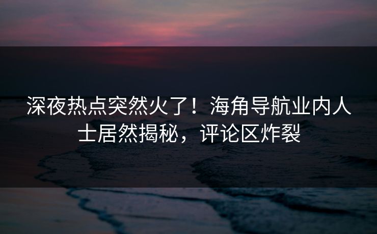 深夜热点突然火了！海角导航业内人士居然揭秘，评论区炸裂