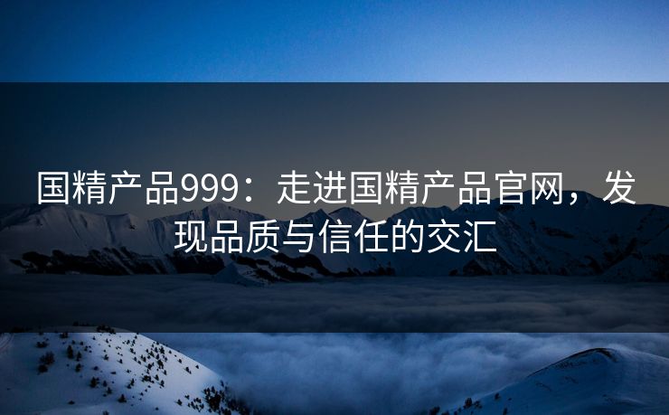 国精产品999：走进国精产品官网，发现品质与信任的交汇